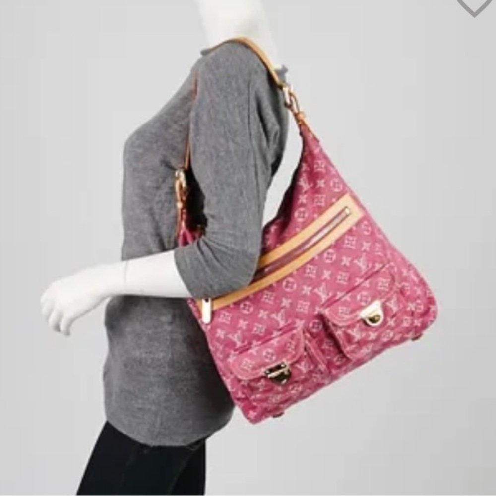 Authentic LV Louis Vuitton Baggy Pink Fuchsia Denim Shoulder Bag Purse